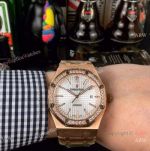 Copy Audemars Piguet Royal Oak 44mm Watch Diamond bezel Rose Gold Silver Dial